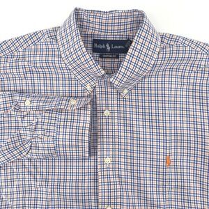Ralph Lauren Custom Fit Plaid Button Down Long Sleeve Shirt Men's XL Blue Orange